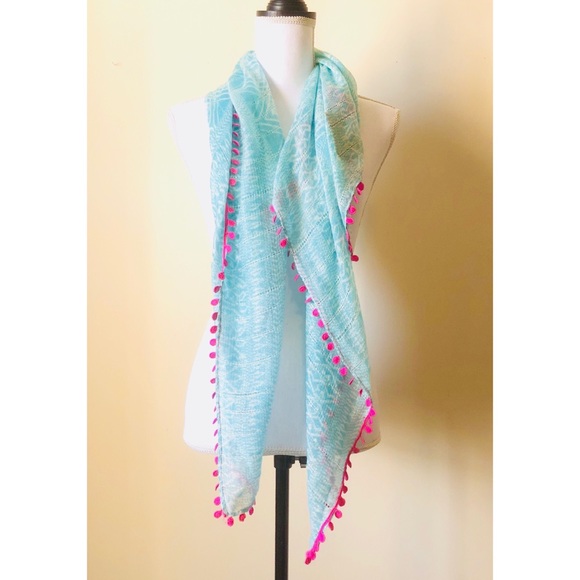 ❌SOLD❌Aeropostale Teal Pink Metallic Tassel Scarf - Picture 2 of 8